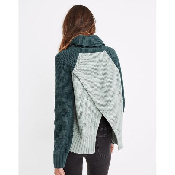 Madewell Colorblock Eastbrook Turtleneck Cross-Back Sweater in Green - Sz XXS - Picture 6 of 9
